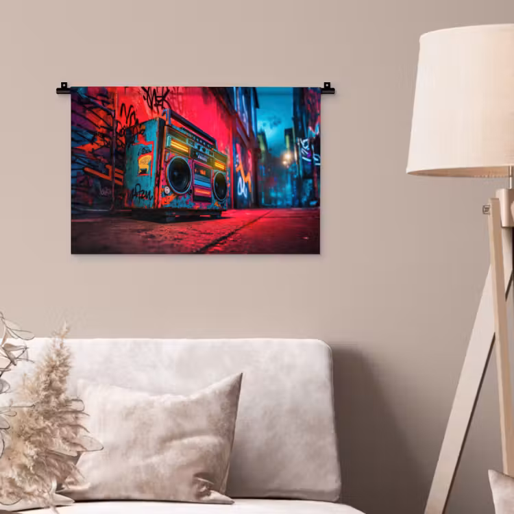 Wandkleed - Boombox - Rood - Graffiti - Neon — 2