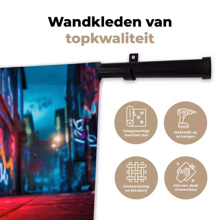 Wandkleed - Boombox - Rood - Graffiti - Neon — 3