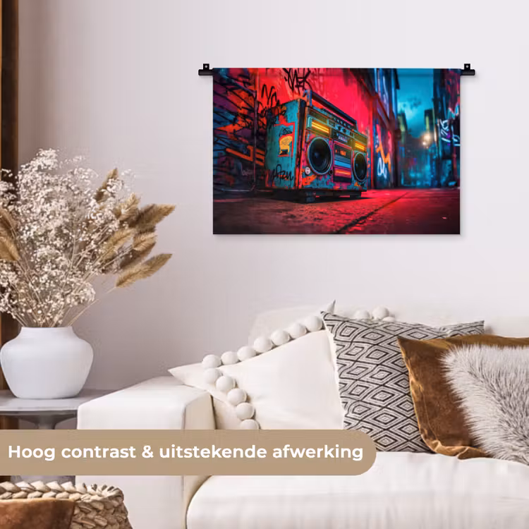 Wandkleed - Boombox - Rood - Graffiti - Neon — 4