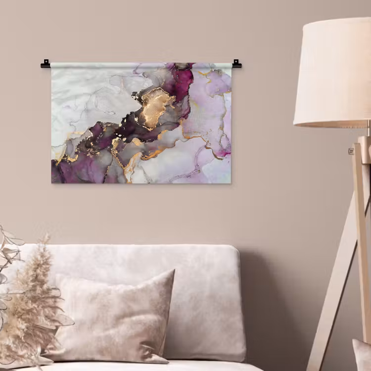 Wandkleed - Marmer - Abstract - Goud - Paars — 2