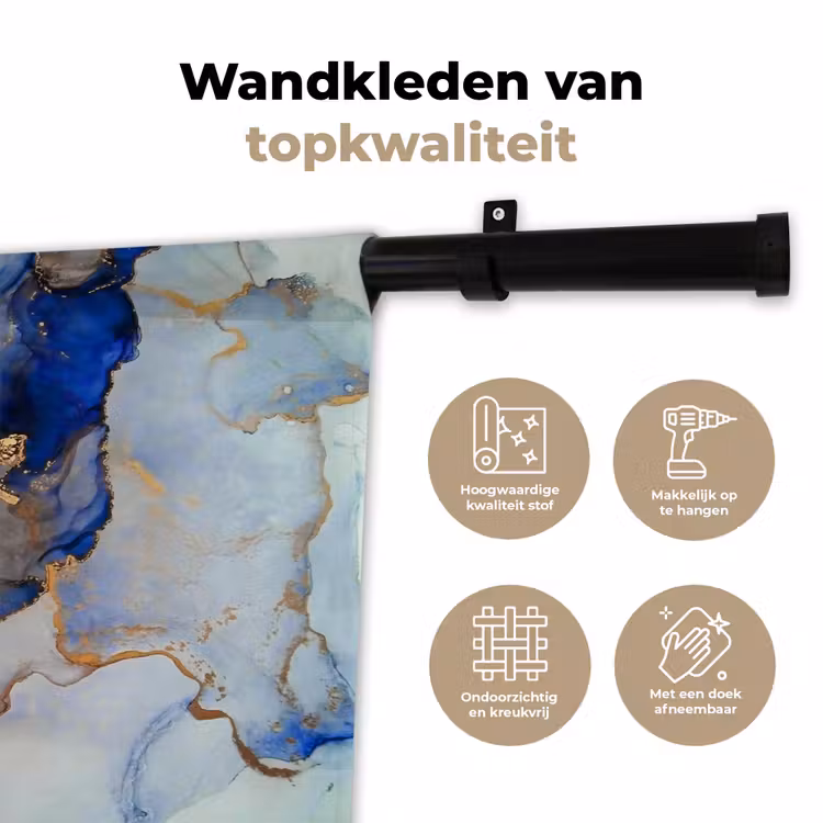 Wandkleed - Marmer - Blauw - Goud — 3