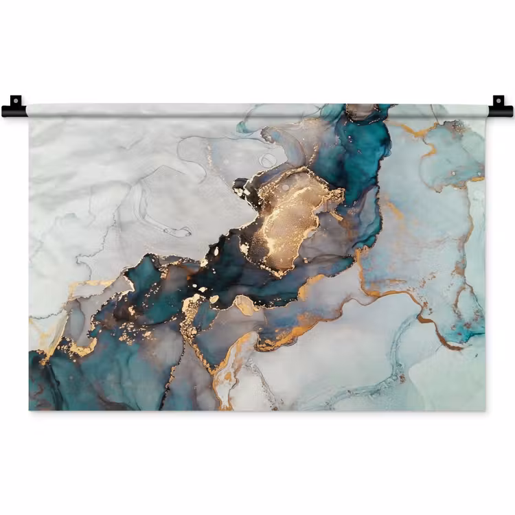 Wandkleed - Marmer print - Goud - Blauw — 1