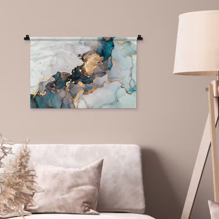 Wandkleed - Marmer print - Goud - Blauw — 2