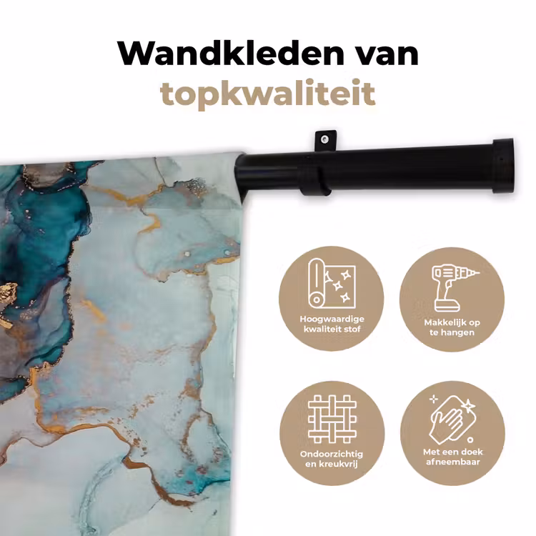 Wandkleed - Marmer print - Goud - Blauw — 3