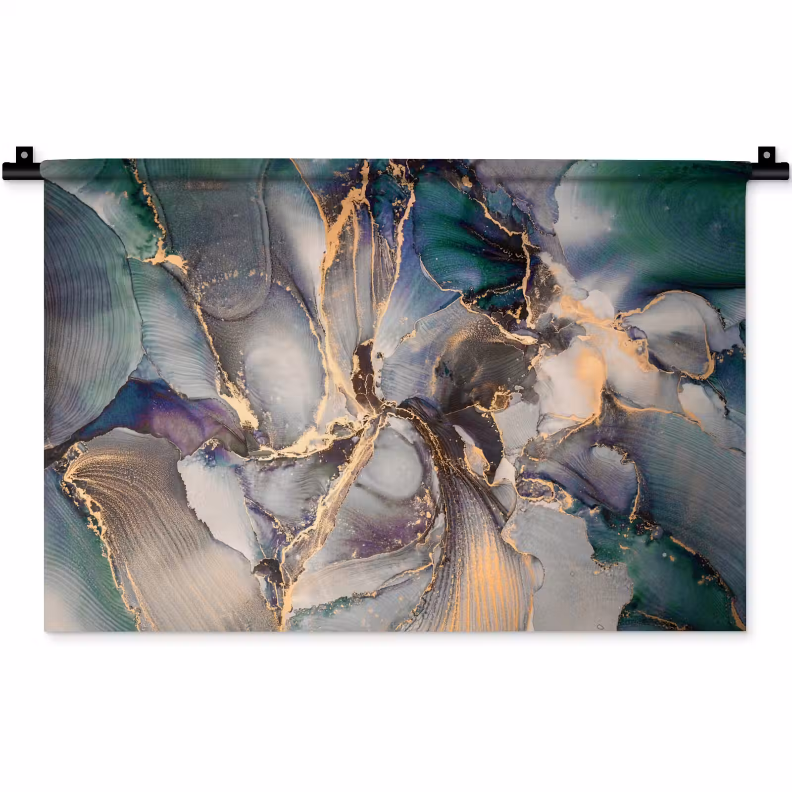 Wandkleed - Goud - Blauw - Marmer — 1