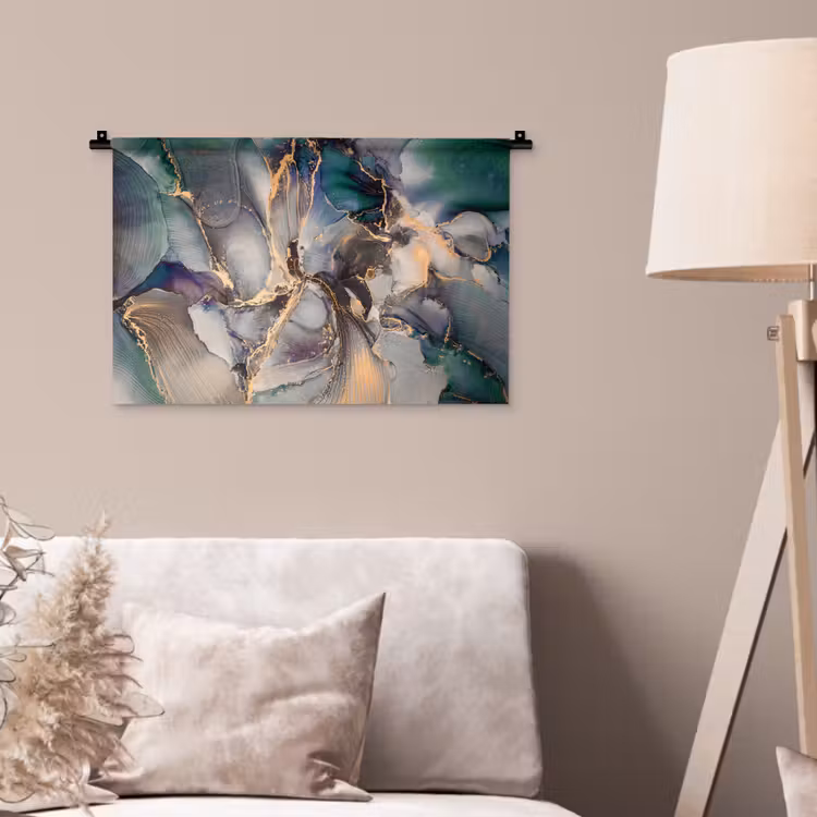 Wandkleed - Goud - Blauw - Marmer — 2