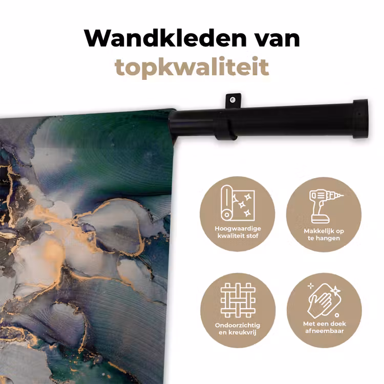 Wandkleed - Goud - Blauw - Marmer — 3