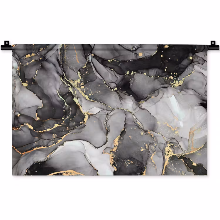 Wandkleed - Grijs - Luxe - Goud - Marmer — 1