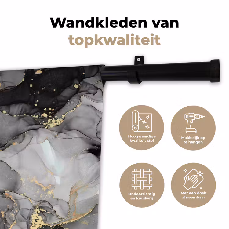 Wandkleed - Grijs - Luxe - Goud - Marmer — 3