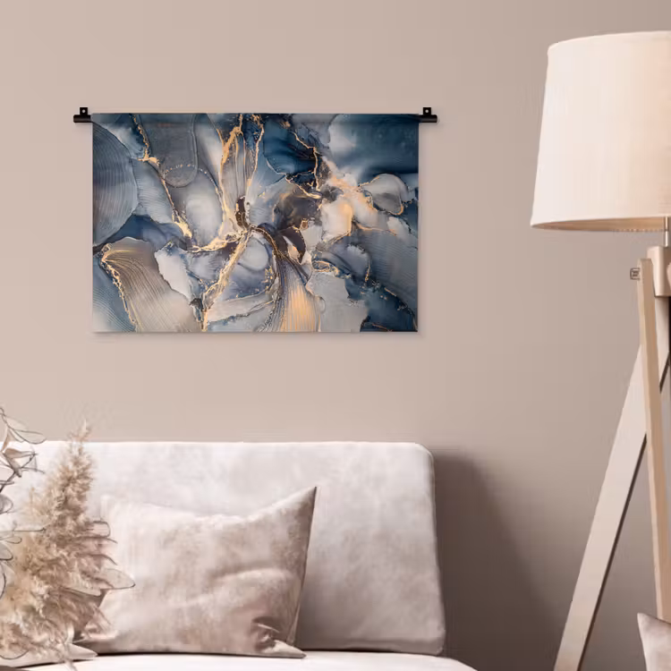 Wandkleed - Marmer - Grijs - Blauw - Luxe - Goud — 2