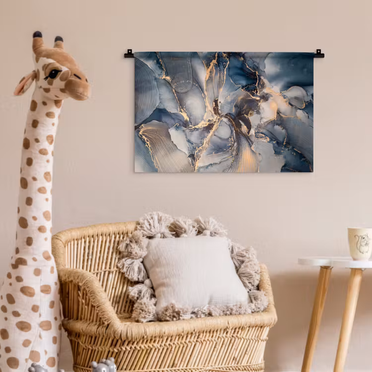 Wandkleed - Marmer - Grijs - Blauw - Luxe - Goud — 5
