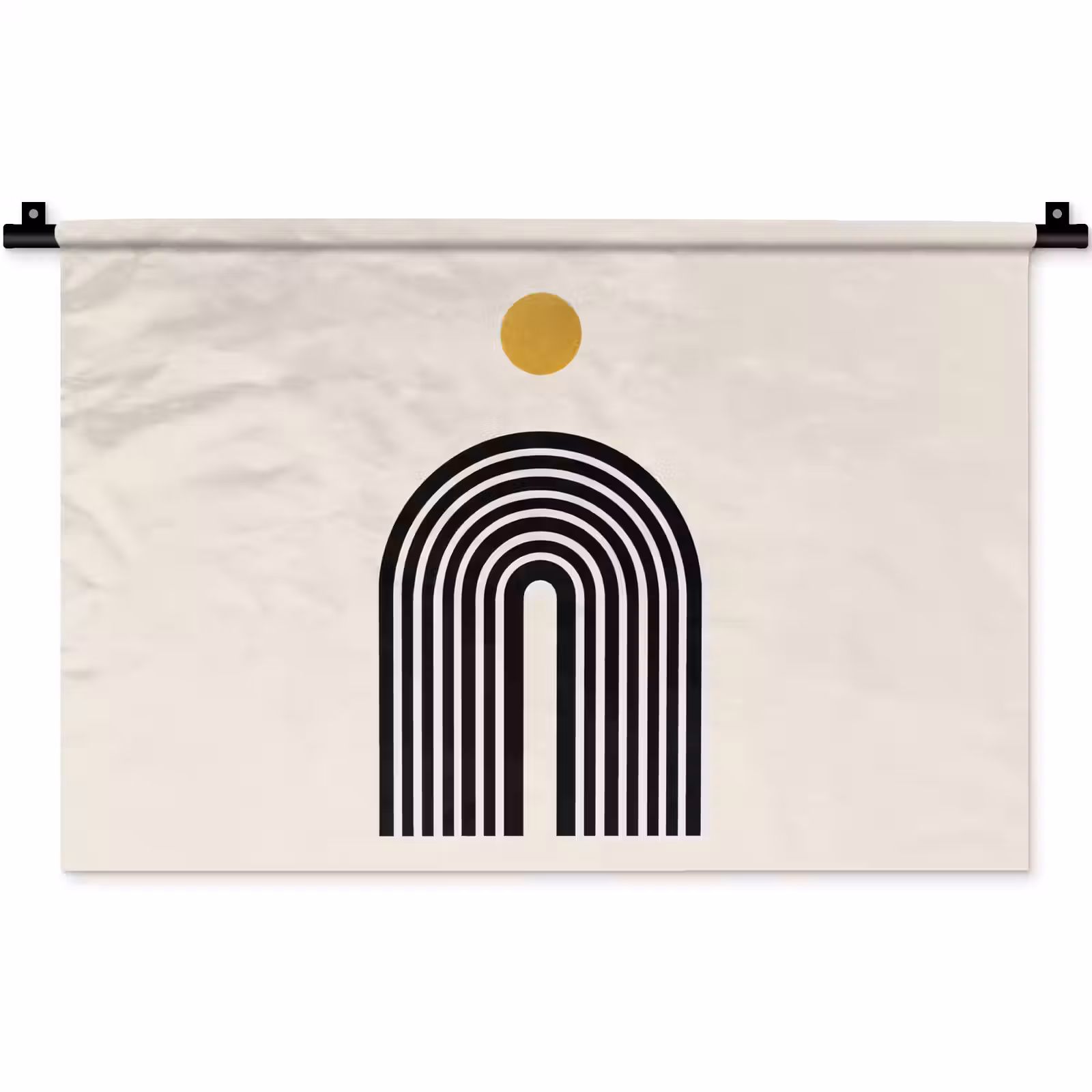 Wandkleed - Minimalistisch - Zwarte boog - Gouden cirkel — 1