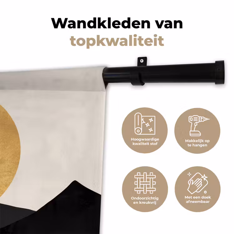 Wandkleed - Bergsilhouetten - Gouden cirkel - Beige — 3