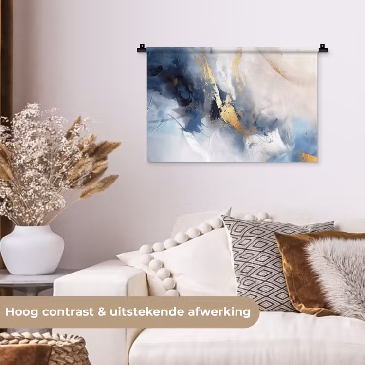 Wandkleed - Blauw - Modern - Marmer - Abstract - Goud — 4