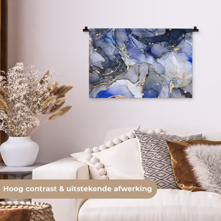 Wandkleed - Marmer - Goud - Abstract - Blauw — 4