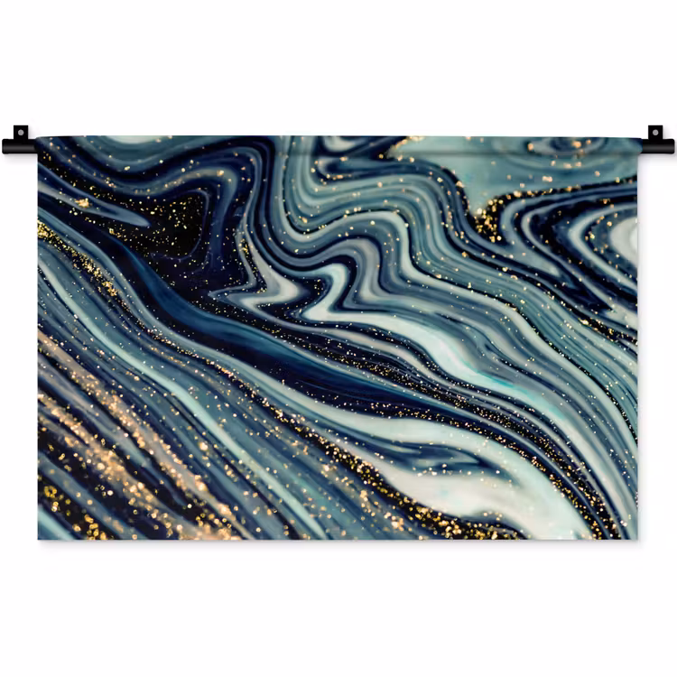 Wandkleed - Marmer - Goud - Blauw - Glitter - Marmerlook - Abstract — 1
