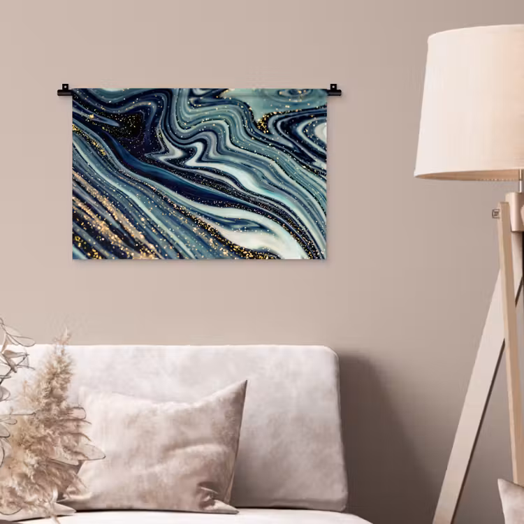 Wandkleed - Marmer - Goud - Blauw - Glitter - Marmerlook - Abstract — 2