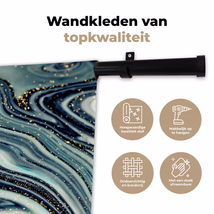 Wandkleed - Marmer - Goud - Blauw - Glitter - Marmerlook - Abstract — 3