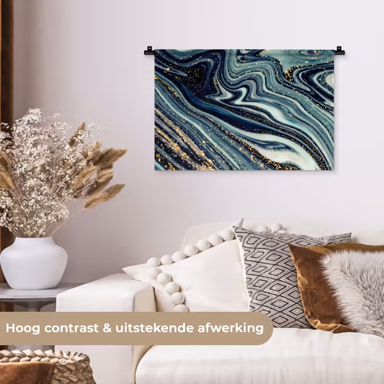 Wandkleed - Marmer - Goud - Blauw - Glitter - Marmerlook - Abstract — 4