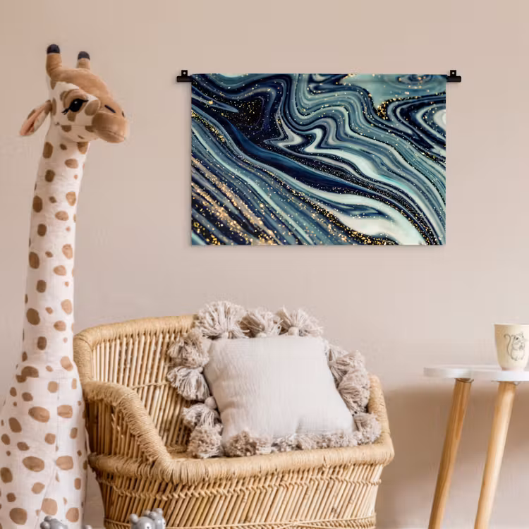 Wandkleed - Marmer - Goud - Blauw - Glitter - Marmerlook - Abstract — 5