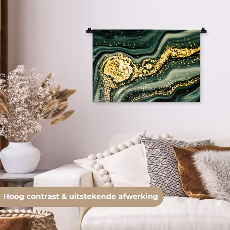 Wandkleed - Marmer - Goud - Glitter - Groen - Marmerlook - Luxe — 4