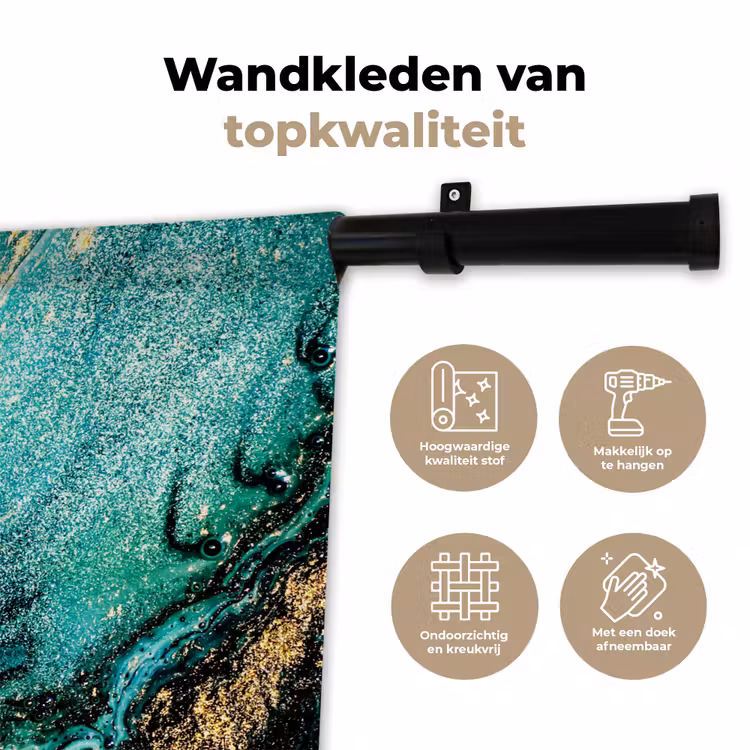 Wandkleed - Marmerlook - Blauw - Goud - Glitter - Luxe - Marmer — 3