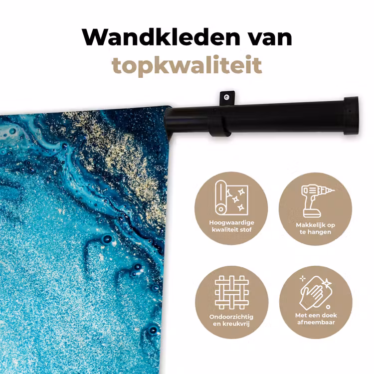 Wandkleed - Marmerlook - Blauw - Goud - Luxe - Glitter - Marmer — 3