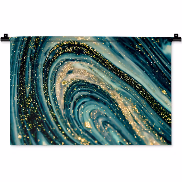 Wandkleed - Marmerlook - Luxe - Goud - Turquoise - Glitter — 1
