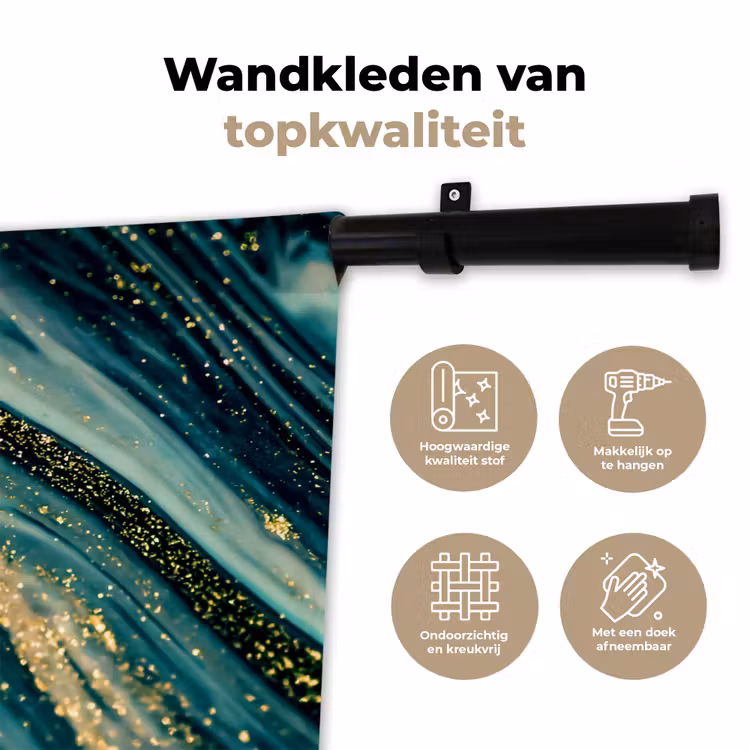 Wandkleed - Marmerlook - Luxe - Goud - Turquoise - Glitter — 3
