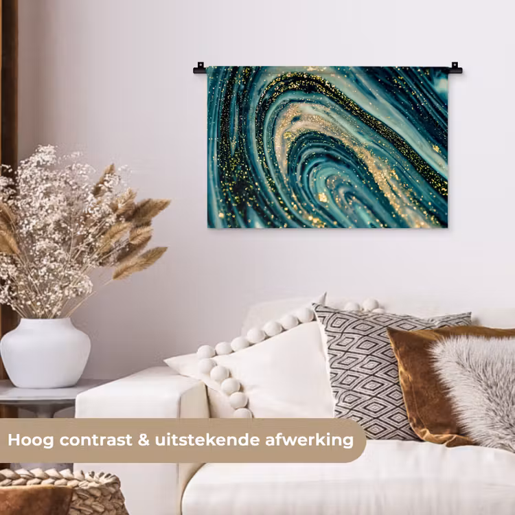 Wandkleed - Marmerlook - Luxe - Goud - Turquoise - Glitter — 4