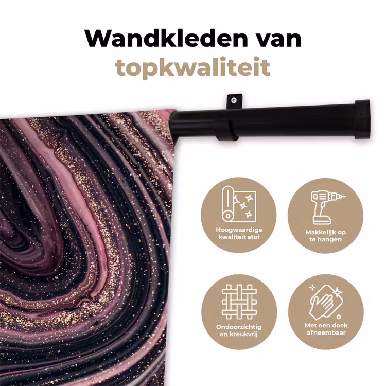 Wandkleed - Marmerlook - Roze - Paars - Goud - Luxe - Marmer — 3