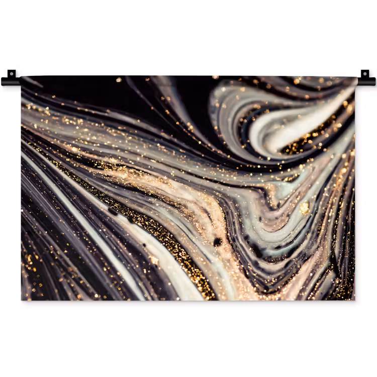 Wandkleed - Marmerlook - Zwart - Goud - Wit - Glitter - Marmer — 1