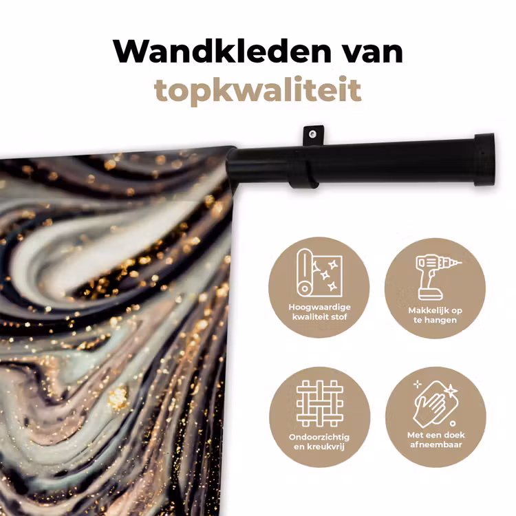 Wandkleed - Marmerlook - Zwart - Goud - Wit - Glitter - Marmer — 3