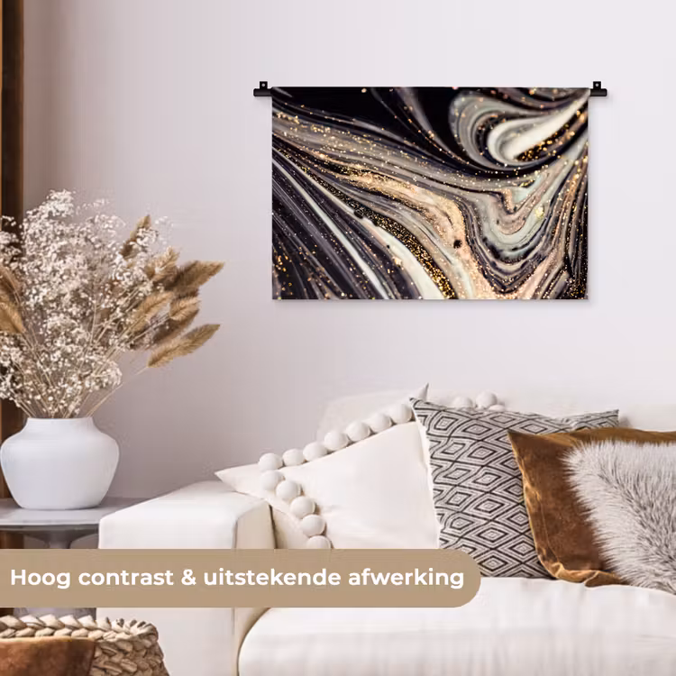 Wandkleed - Marmerlook - Zwart - Goud - Wit - Glitter - Marmer — 4
