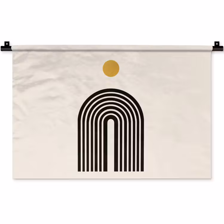 Wandkleed - Minimalistisch - Zwarte boog - Gouden cirkel — 1