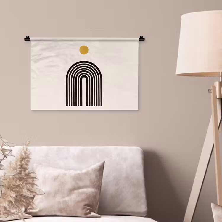 Wandkleed - Minimalistisch - Zwarte boog - Gouden cirkel — 2