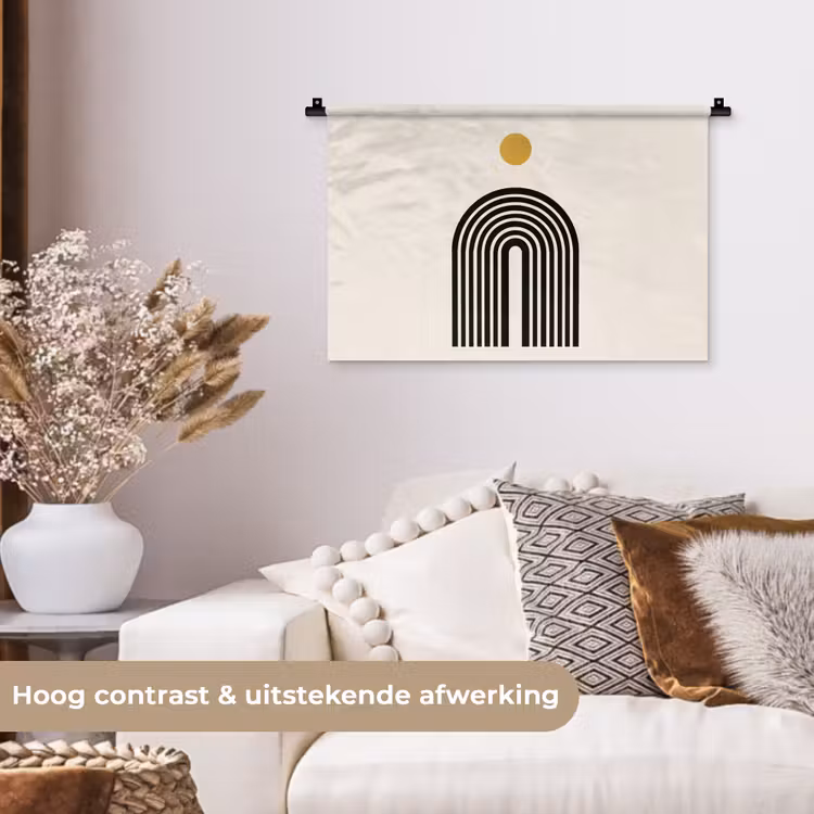 Wandkleed - Minimalistisch - Zwarte boog - Gouden cirkel — 4