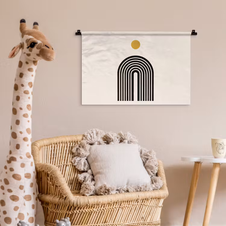 Wandkleed - Minimalistisch - Zwarte boog - Gouden cirkel — 5