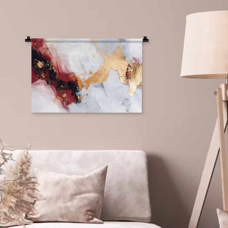 Wandkleed - Rood - Abstract - Goud - Modern — 2