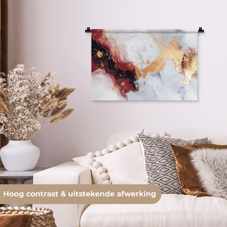 Wandkleed - Rood - Abstract - Goud - Modern — 4