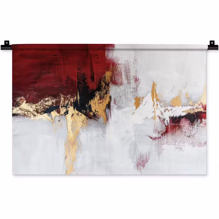 Wandkleed - Rood - Marmer - Abstract - Goud - Modern — 1
