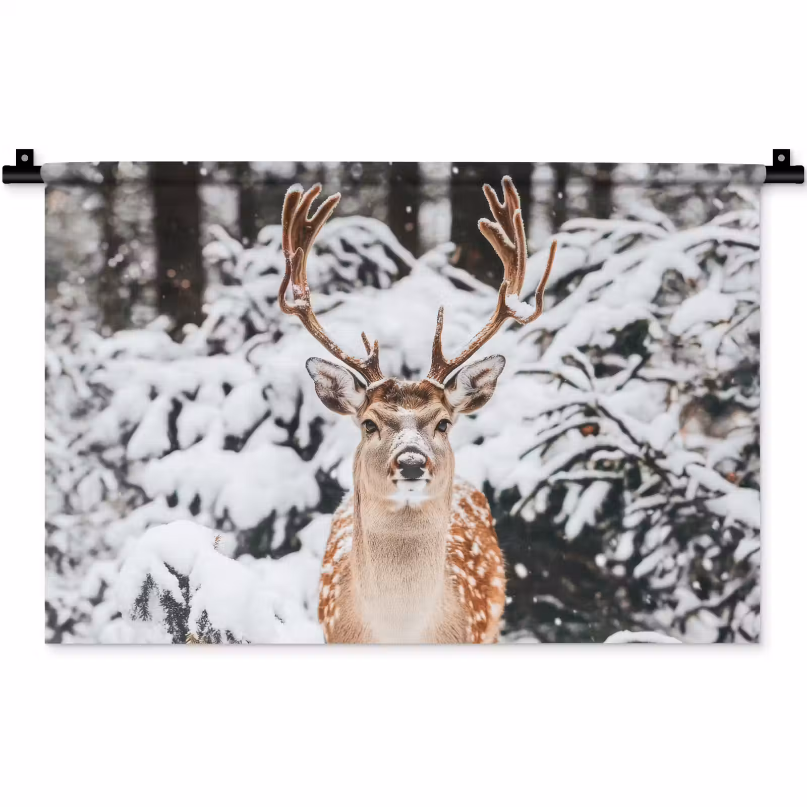 Wandkleed - Hert - Sneeuw - Winter - Bos - Dieren — 1