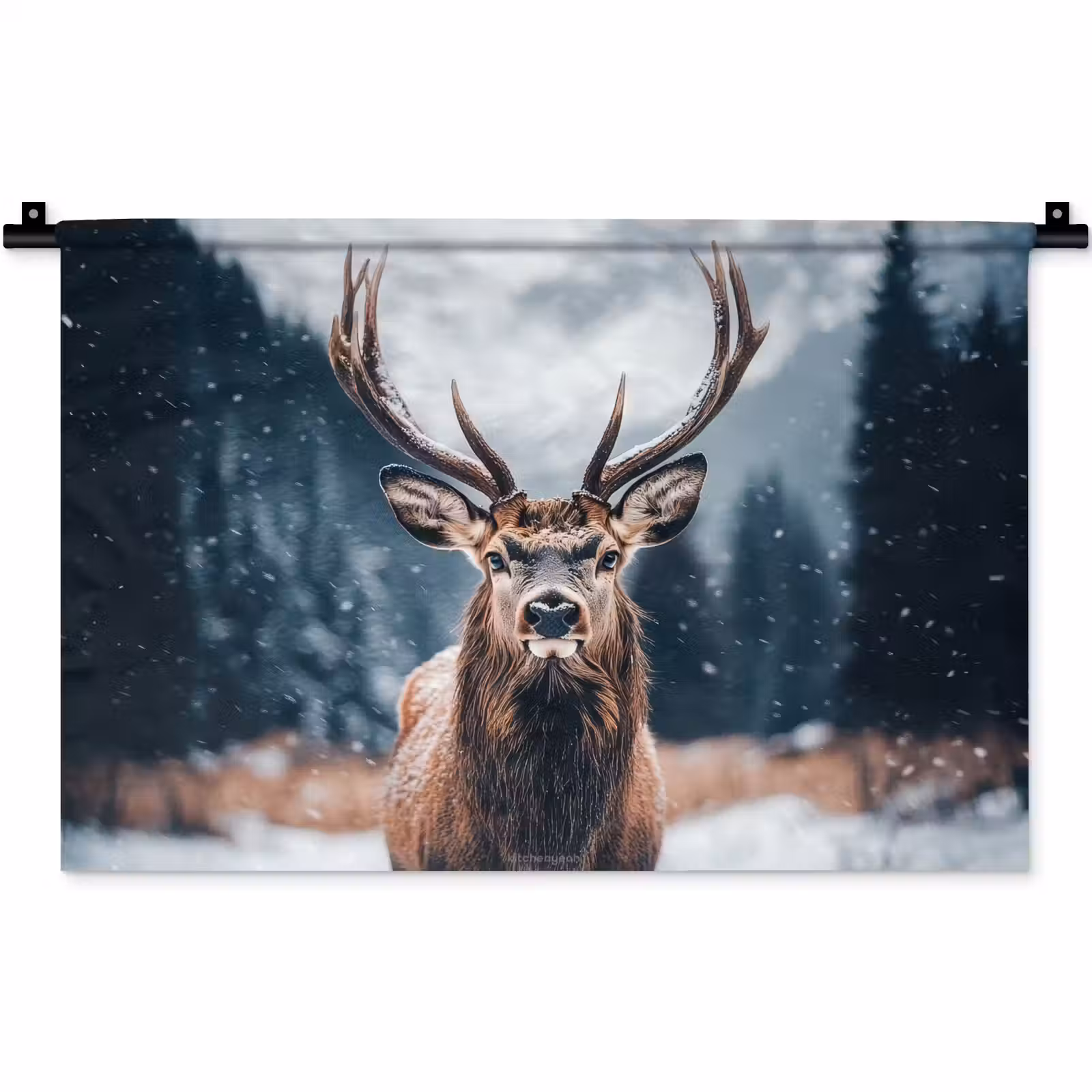 Wandkleed - Hert - Winter - Hertenkop - Sneeuw - Gewei — 1
