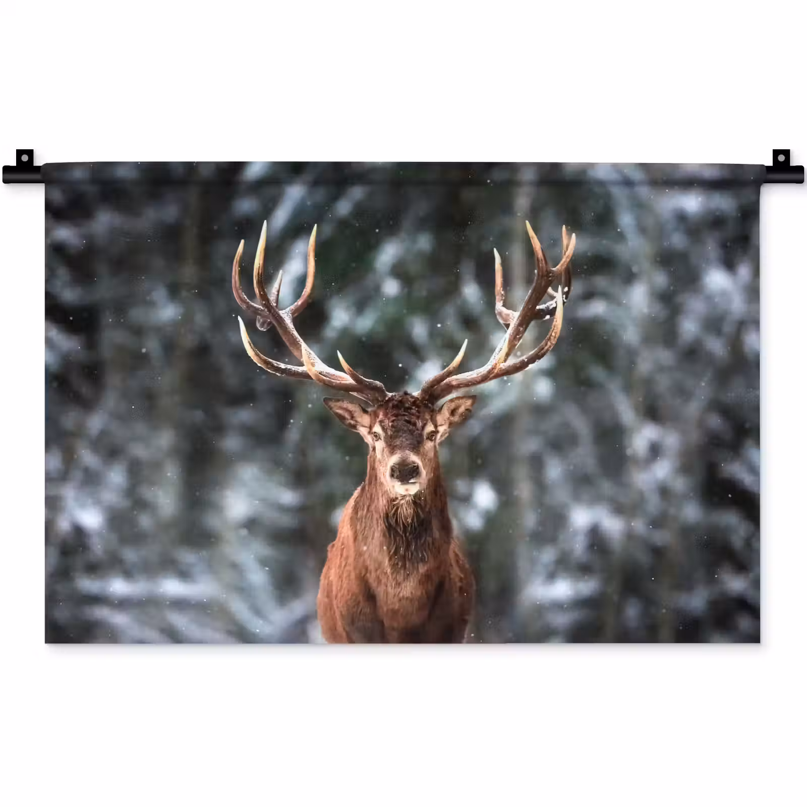 Wandkleed - Hert - Winter - Sneeuw - Bos - Natuur - Dier — 1