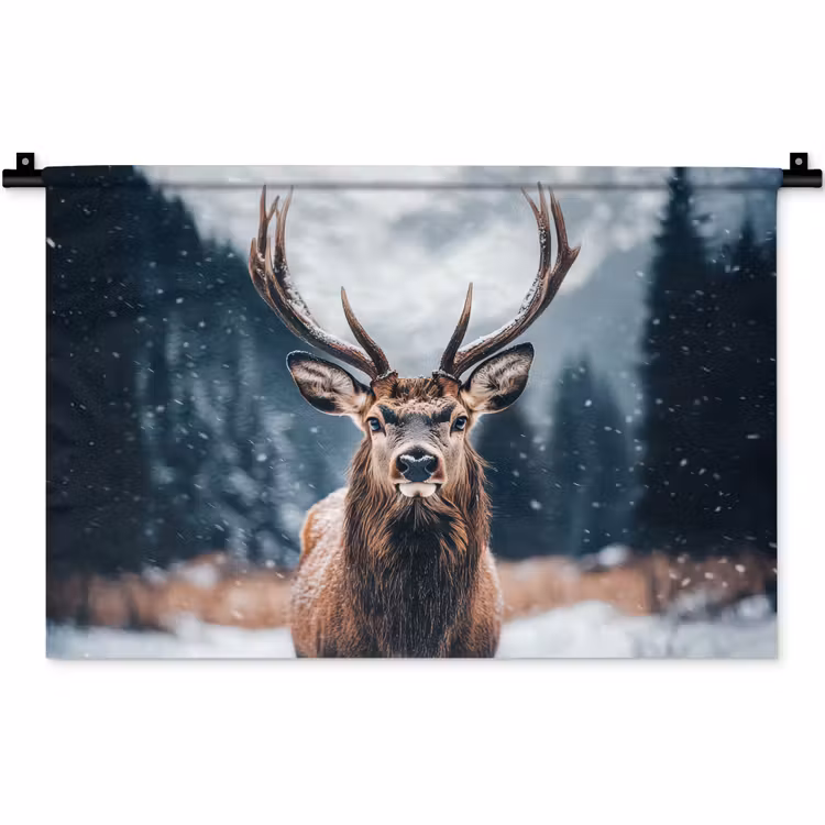 Wandkleed - Hert - Dieren - Landschap - Winter - Sneeuw — 1