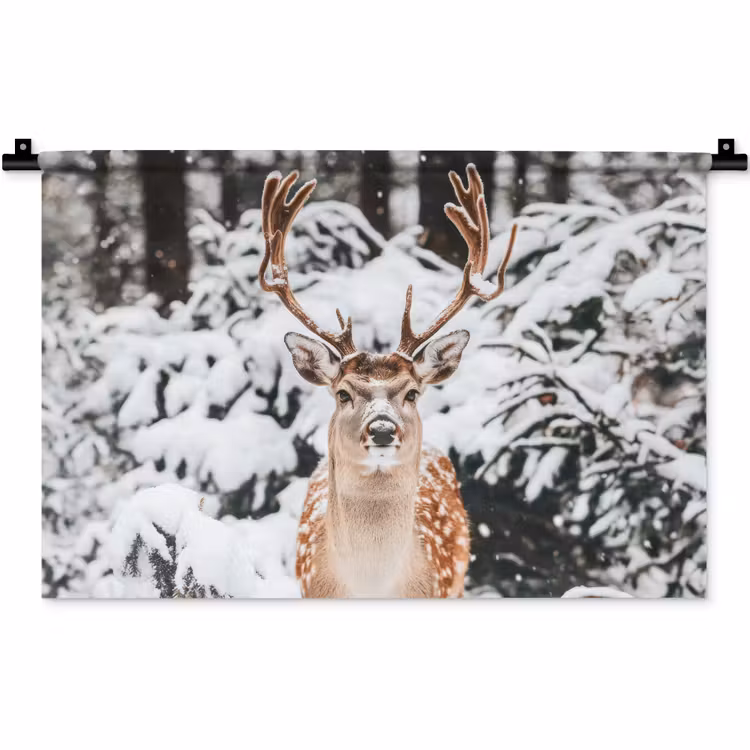 Wandkleed - Hert - Sneeuw - Winter - Bos - Dieren — 1