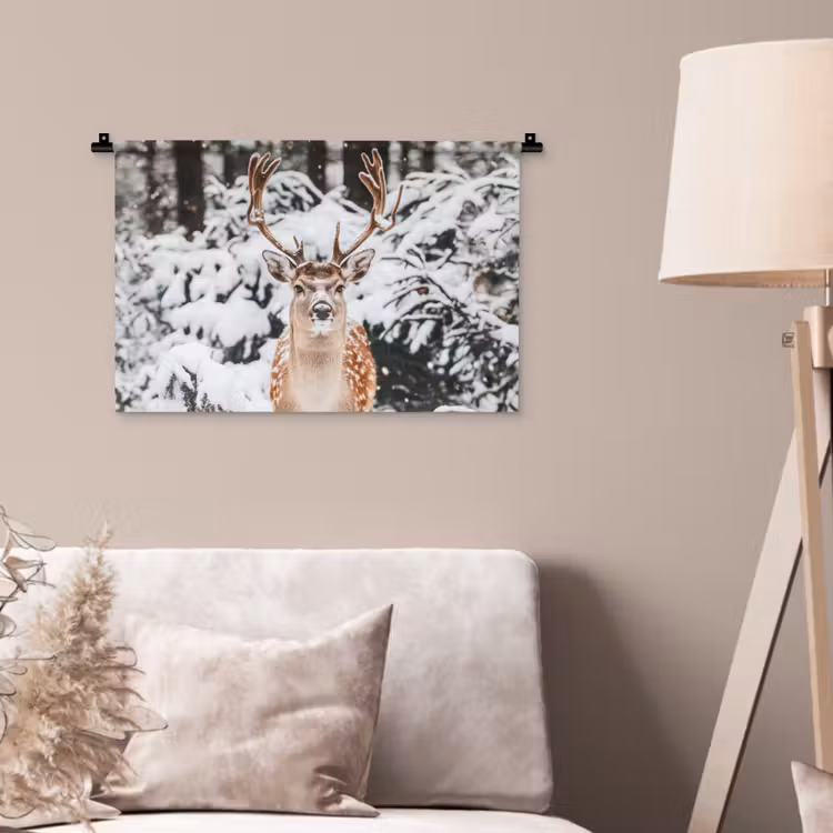 Wandkleed - Hert - Sneeuw - Winter - Bos - Dieren — 2
