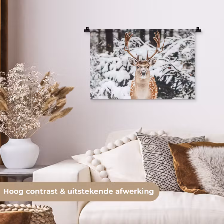 Wandkleed - Hert - Sneeuw - Winter - Bos - Dieren — 4