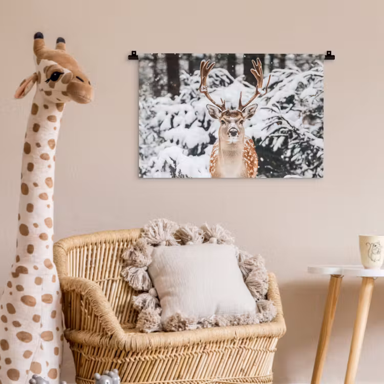 Wandkleed - Hert - Sneeuw - Winter - Bos - Dieren — 5