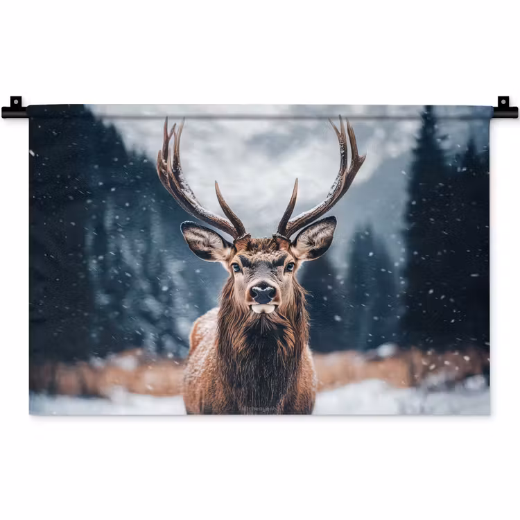Wandkleed - Hert - Winter - Hertenkop - Sneeuw - Gewei — 1